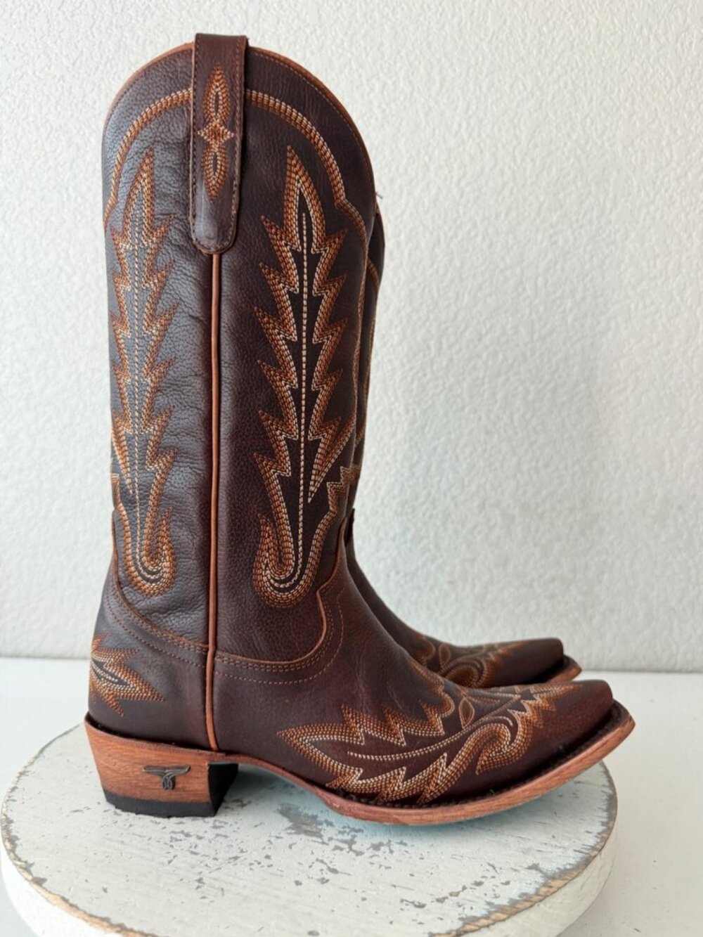Lane LEXINGTON Cognac Brown Cowboy Boots Womens 6.5 Western Cowgirl Mid Calf - Picture 2 of 11